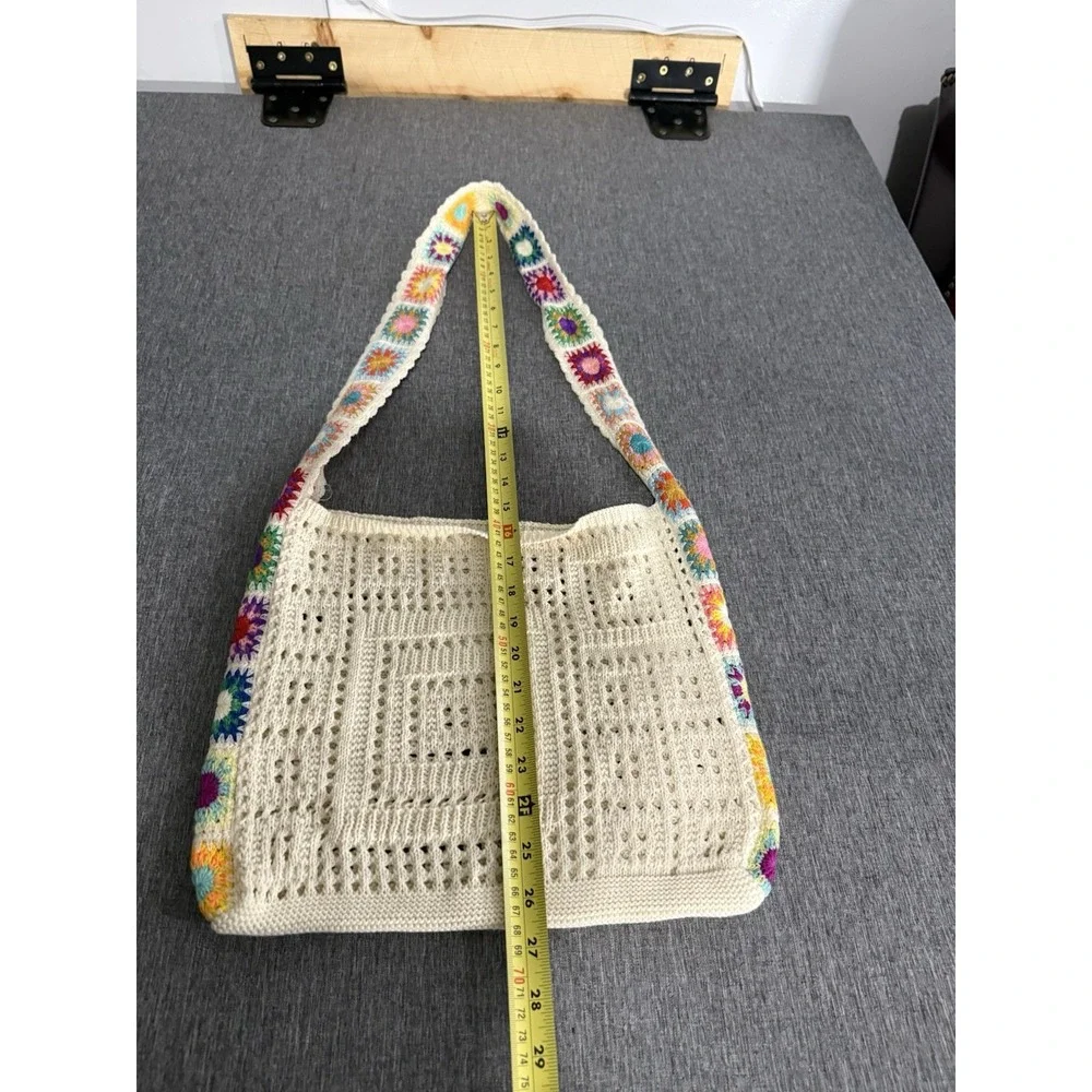 Crochet Granny Square Boho Beach Tote Bag